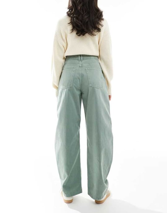 ASOS DESIGN high waisted barrel jean with seam detail in sage - Image 3
