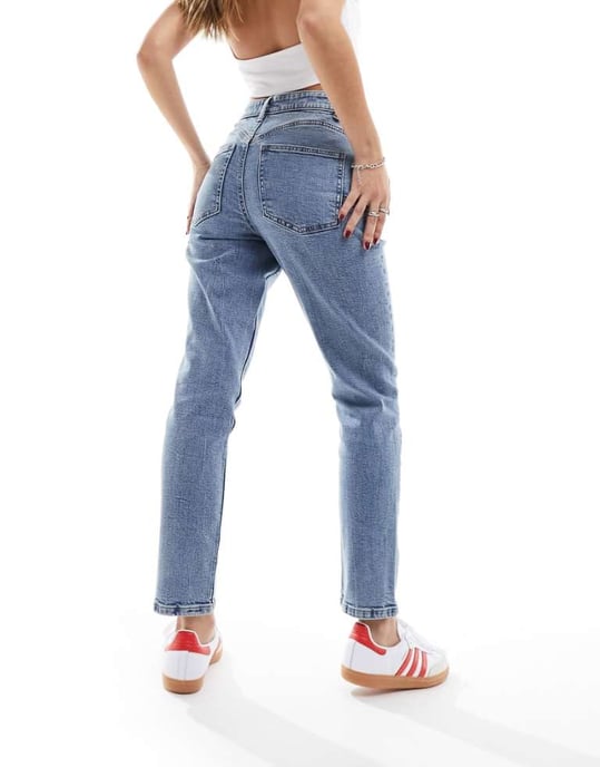 ASOS DESIGN sculpting slim fit comfort mom jean in mid blue - Image 1