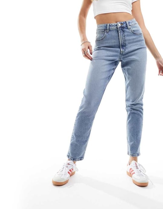 ASOS DESIGN sculpting slim fit comfort mom jean in mid blue - Image 3