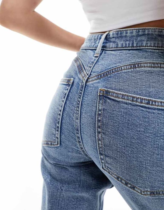 ASOS DESIGN sculpting slim fit comfort mom jean in mid blue - Image 4