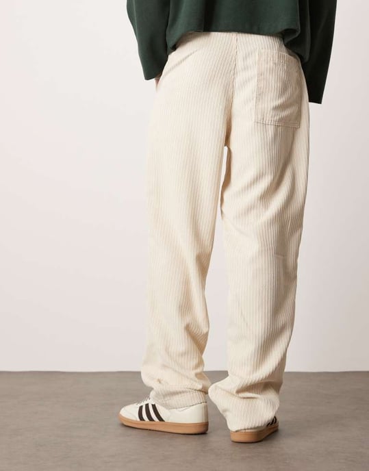 ASOS DESIGN straight fit cord trouser in cream - Image 2