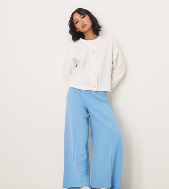 ASOS DESIGN Petite tailored linen culotte trousers in blue - Image 1