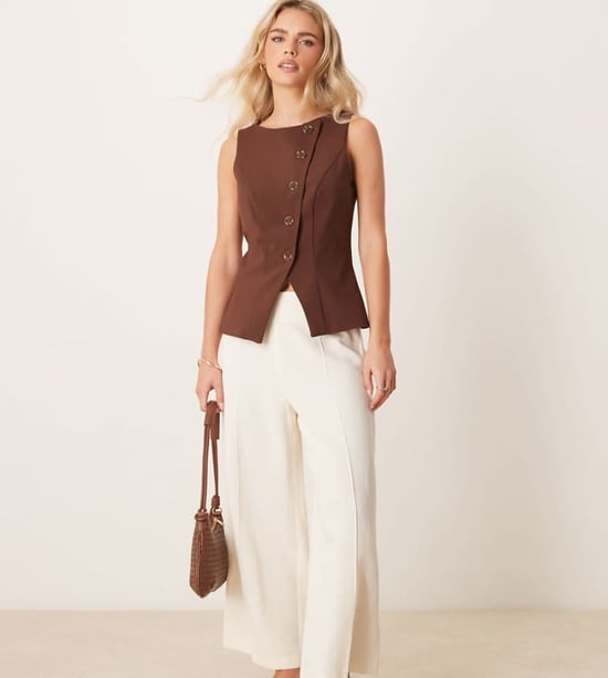 ASOS DESIGN Petite tailored linen culotte trousers in off white - Image 1