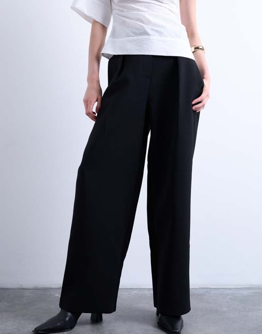 Topshop co ord slouchy clean waist band tailored trouser in black - Image 2