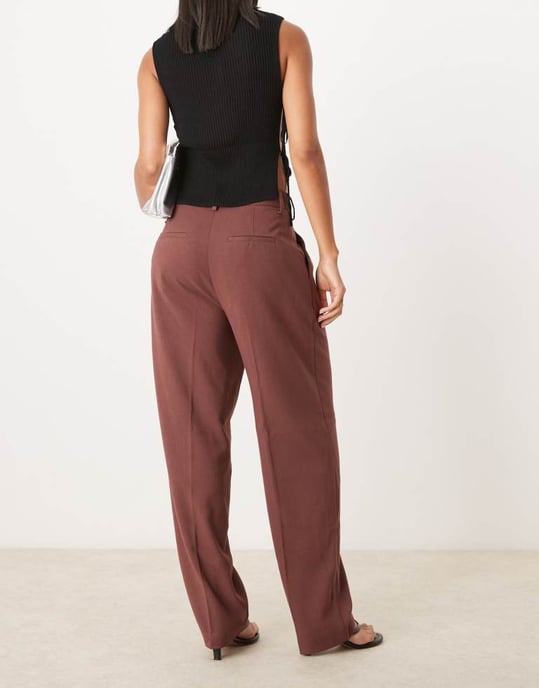 ASOS DESIGN tab detail straight leg tailored trouser in burgundy - Image 2
