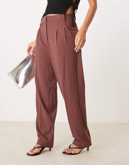 ASOS DESIGN tab detail straight leg tailored trouser in burgundy - Image 4