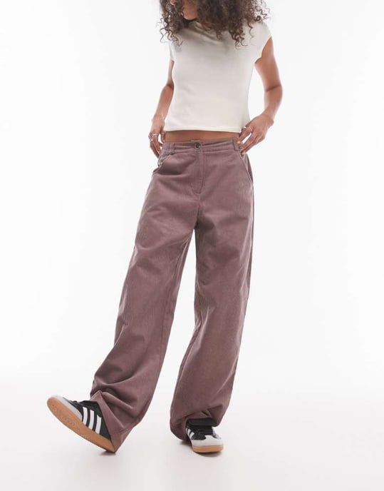 Topshop relaxed fit tailored corduroy trousers in dusky pink - Image 1