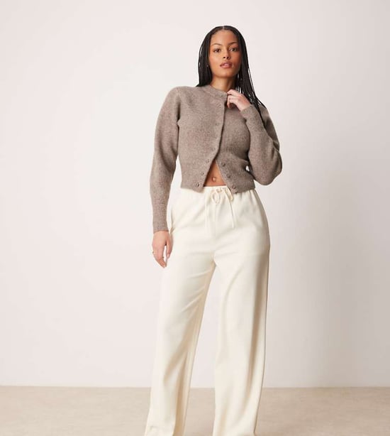 ASOS DESIGN Tall linen look tailored tie waist pull on trousers in buttermilk - Image 1