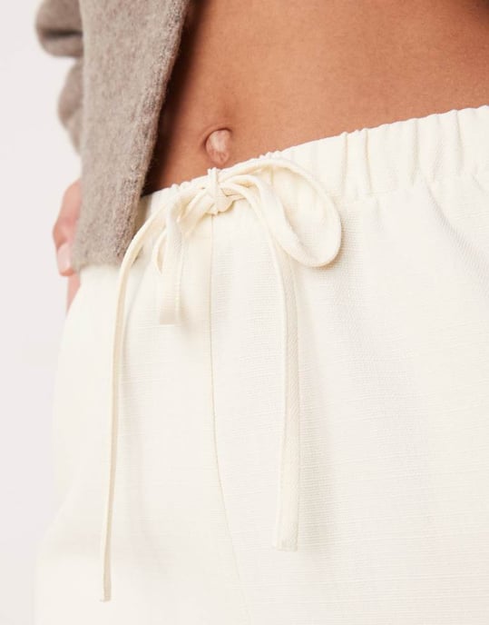 ASOS DESIGN Tall linen look tailored tie waist pull on trousers in buttermilk - Image 3