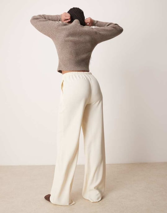 ASOS DESIGN Tall linen look tailored tie waist pull on trousers in buttermilk - Image 4