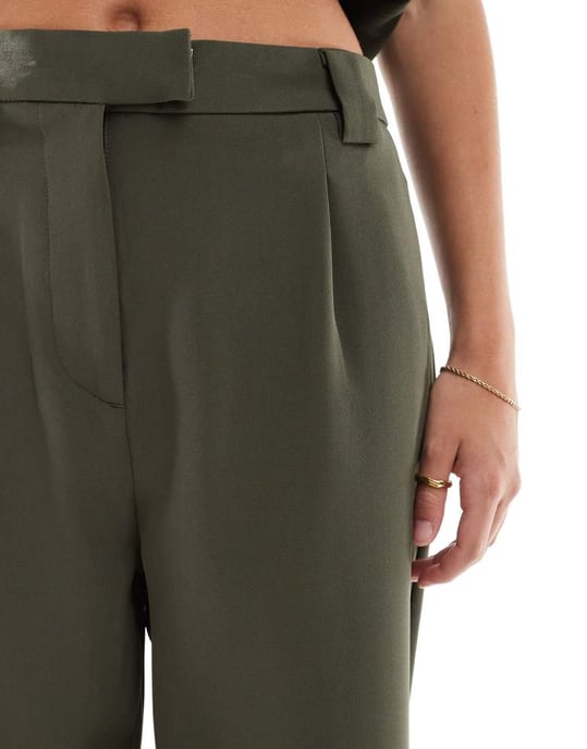 Pieces tailored multiway button leg trouser co-ord in khaki - Image 3