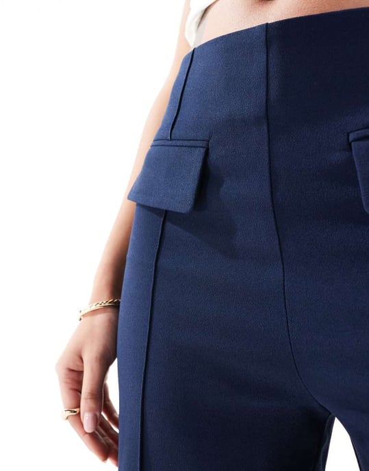 ASOS DESIGN tailored double pocket seam detail trousers in navy - Image 3
