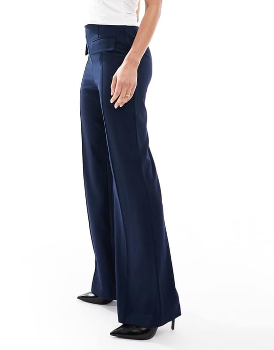 ASOS DESIGN tailored double pocket seam detail trousers in navy - Image 4