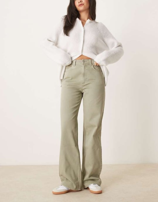 ASOS DESIGN wide leg dad jeans in khaki - Image 1