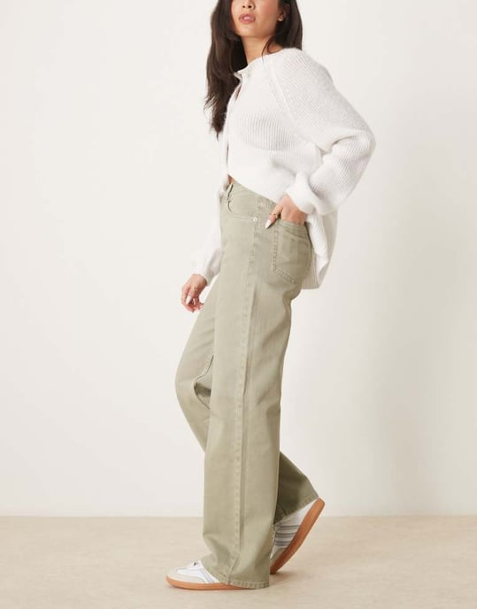 ASOS DESIGN wide leg dad jeans in khaki - Image 3