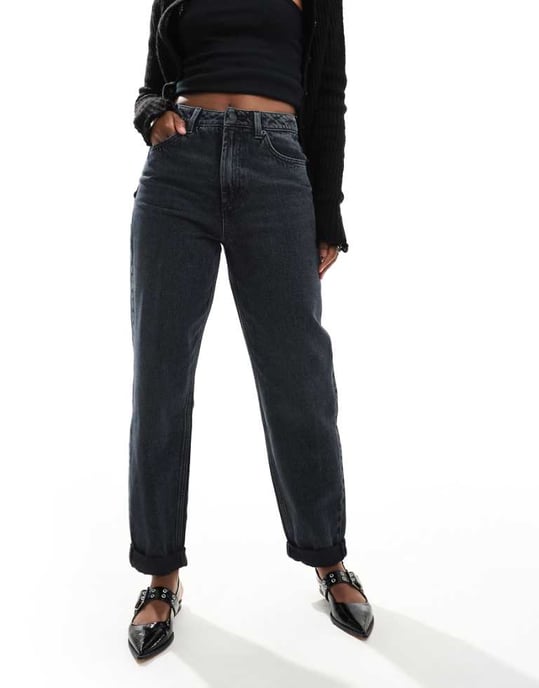 ASOS DESIGN high rise relaxed mom jeans in blue black - Image 1