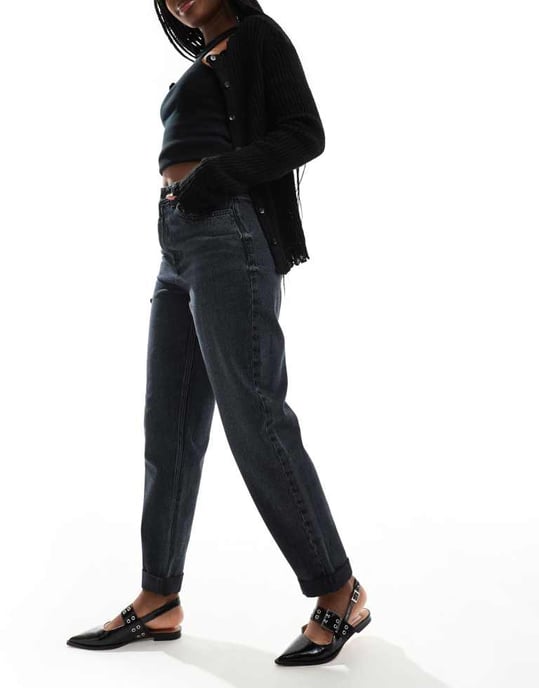 ASOS DESIGN high rise relaxed mom jeans in blue black - Image 3