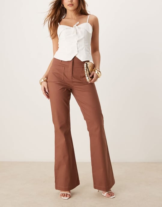 ASOS DESIGN patch pocket flare trousers in apricot - Image 1