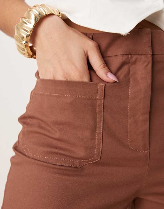 ASOS DESIGN patch pocket flare trousers in apricot - Image 3