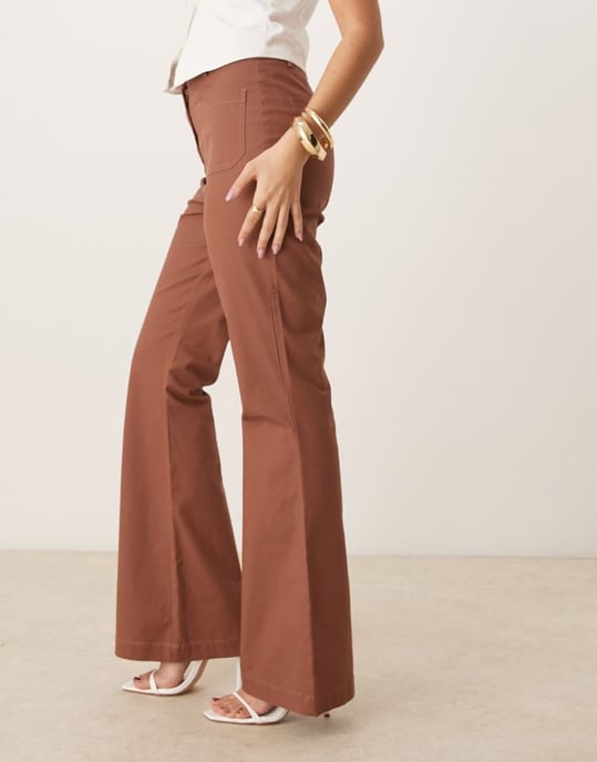 ASOS DESIGN patch pocket flare trousers in apricot - Image 4