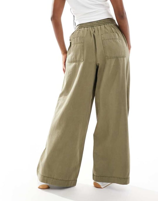 ASOS DESIGN soft wide leg trousers in washed khaki - Image 2