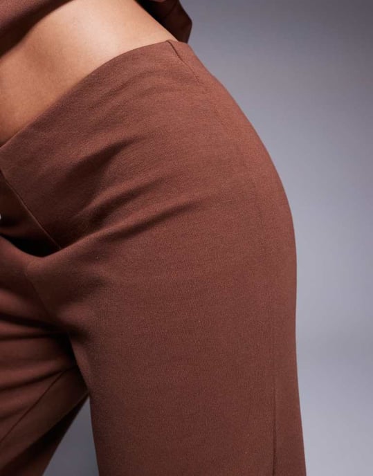 ASOS DESIGN interlock wide leg trousers co ord in brown - Image 3