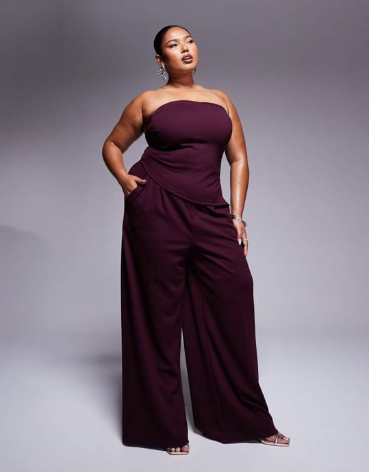 ASOS DESIGN Curve co-ord smart wide leg trousers in burgundy - Image 2