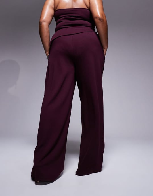 ASOS DESIGN Curve co-ord smart wide leg trousers in burgundy - Image 3