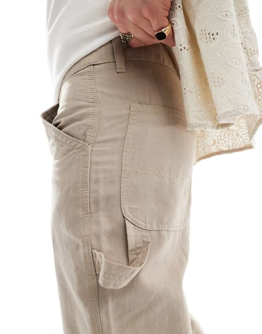 Jack & Jones wide fit linen mix carpenter trouser in beige - Image 3