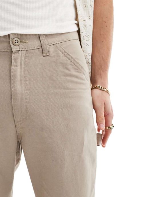 Jack & Jones wide fit linen mix carpenter trouser in beige - Image 4