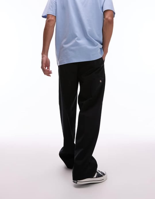 Dickies unionville pleated wide leg work trousers in black - Image 4
