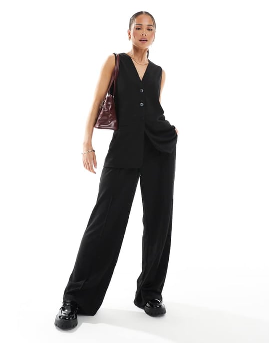 Vero Moda wide leg jersey crepe trouser co-ord in black - Image 1