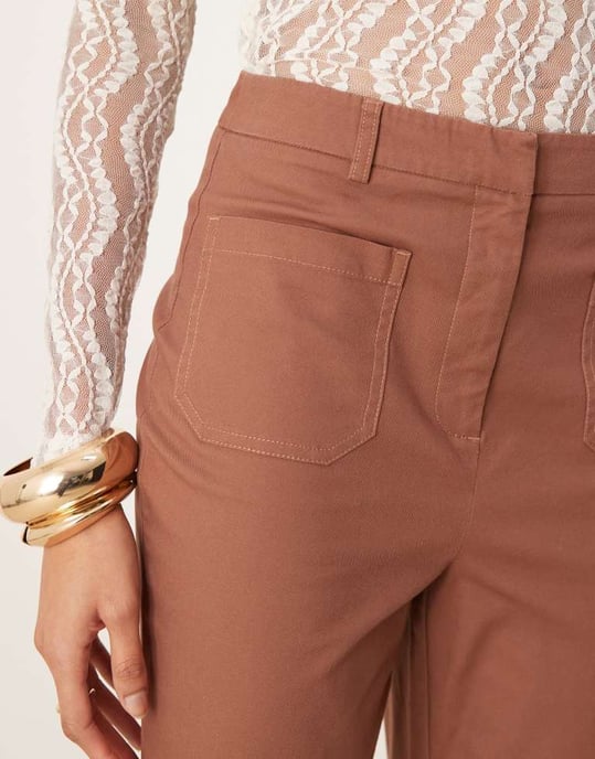 ASOS DESIGN Tall patch pocket flare trousers in apricot - Image 3