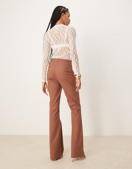 ASOS DESIGN Tall patch pocket flare trousers in apricot - Image 4