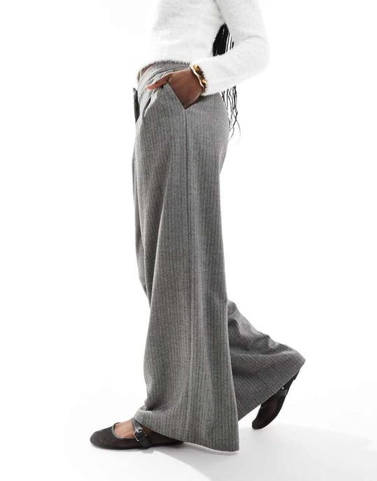 ASOS DESIGN wide leg tailored trouser in herringbone - Image 3
