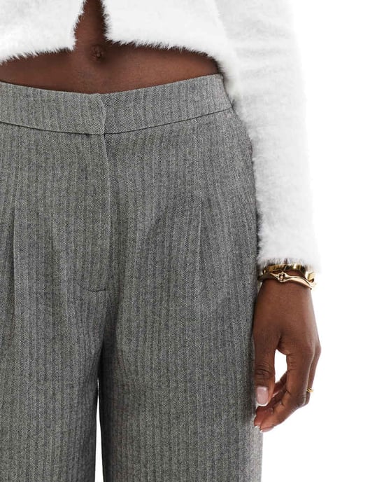 ASOS DESIGN wide leg tailored trouser in herringbone - Image 4