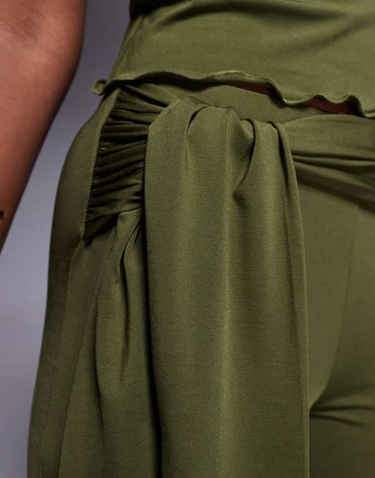 ASOS DESIGN co-ord tie waist flare trouser in khaki - Image 3