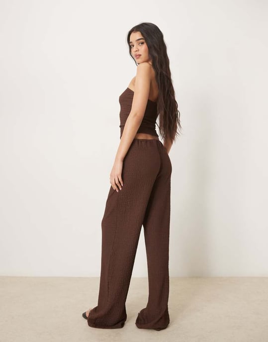 ASOS DESIGN textured wide leg trouser co-ord in chocolate - Image 3