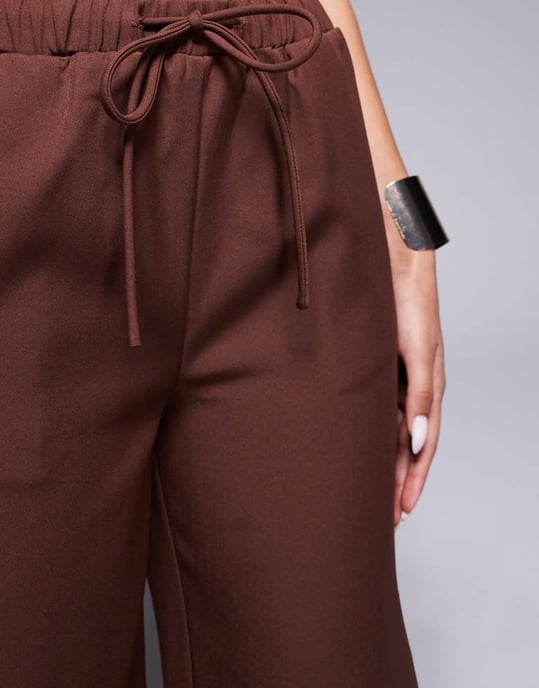Kaiia exclusive drawstring waist wide leg trousers co-ord in chocolate - Image 4