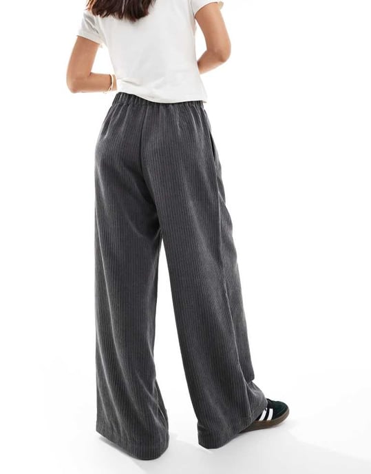 ASOS DESIGN cord wide leg pull on trouser in grey - Image 3