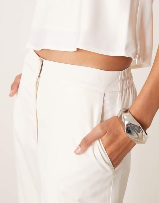 YAS wide leg satin trouser co-ord in gardenia white - Image 2