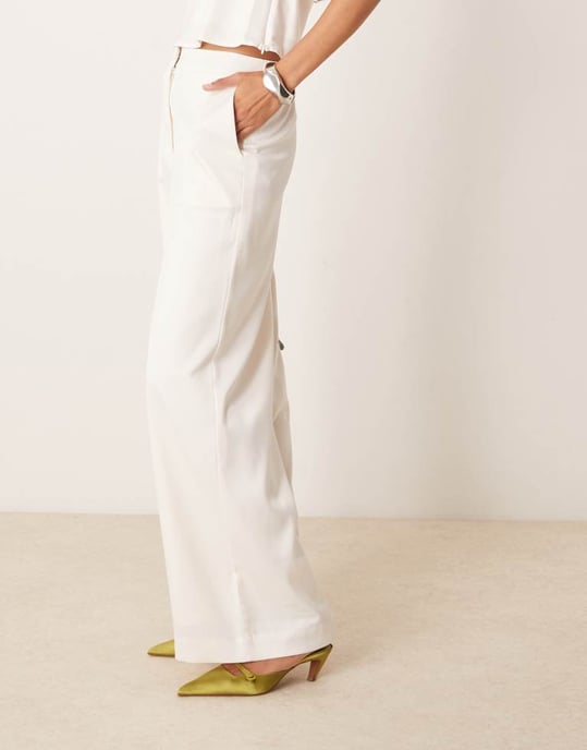 YAS wide leg satin trouser co-ord in gardenia white - Image 3