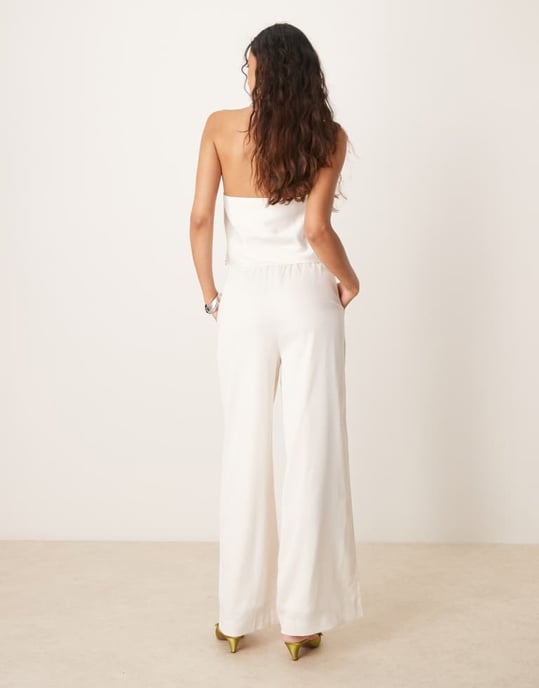 YAS wide leg satin trouser co-ord in gardenia white - Image 4