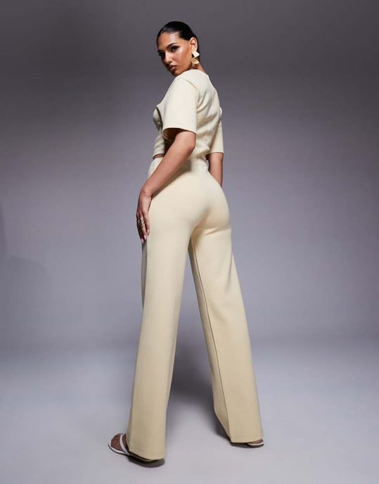 ASOS DESIGN interlock wide leg trousers co ord in buttermilk - Image 3