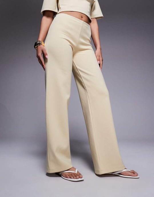 ASOS DESIGN interlock wide leg trousers co ord in buttermilk - Image 4