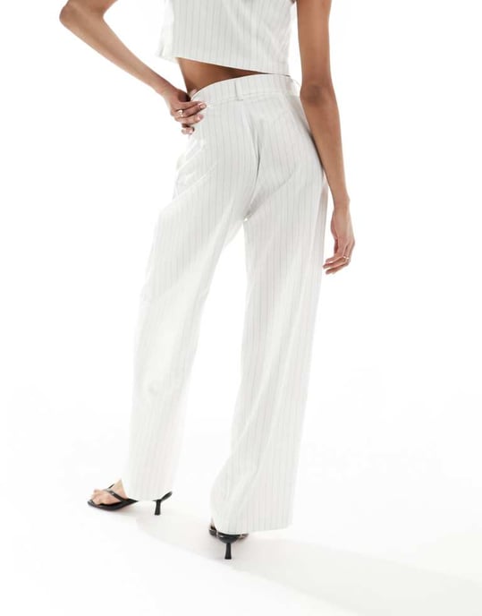 In The Style tailored wide leg trousers co-ord in cream pinstripe - Image 2