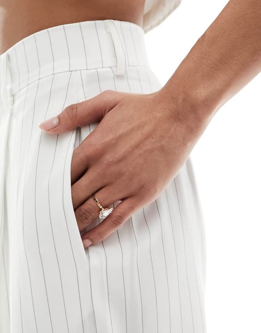 In The Style tailored wide leg trousers co-ord in cream pinstripe - Image 3