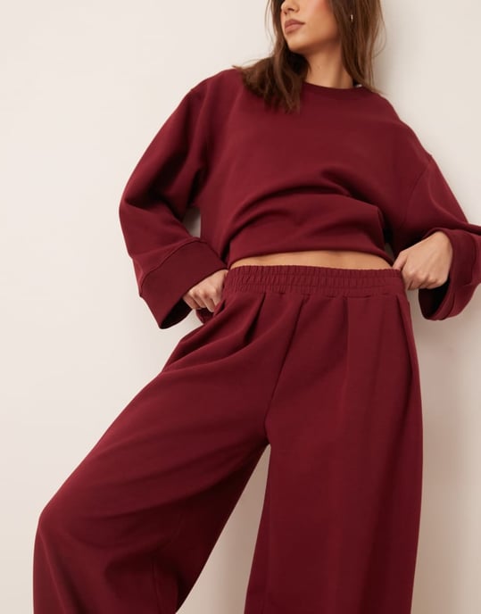 ASOS DESIGN interlock super wide leg trouser in burgundy co-ord - Image 2
