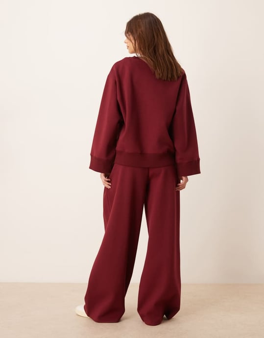 ASOS DESIGN interlock super wide leg trouser in burgundy co-ord - Image 3