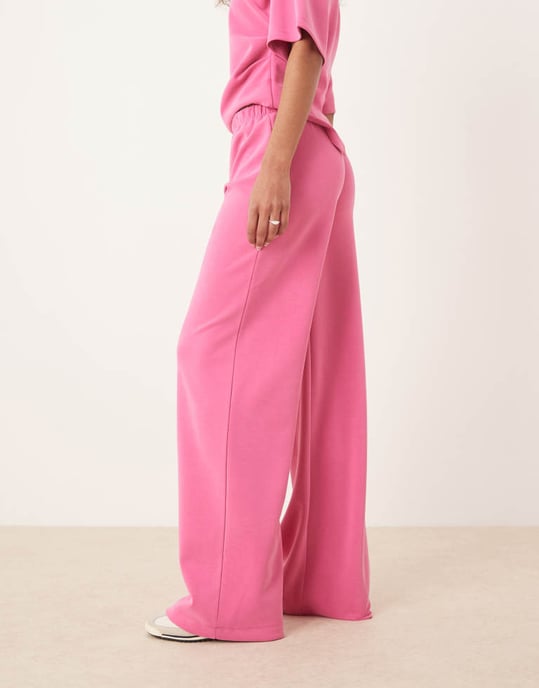 ASOS DESIGN cupro wide leg trouser co-ord in pink - Image 2